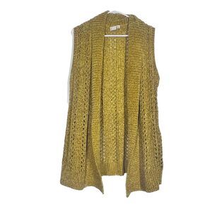 Chenille Cardigan Womens Large Gold Long Vest Open Front Soft Chunky Mustard